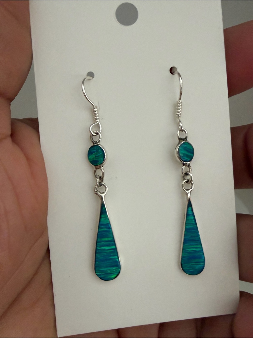 Sterling silver 925 opal green&blue,Dangle Earrings